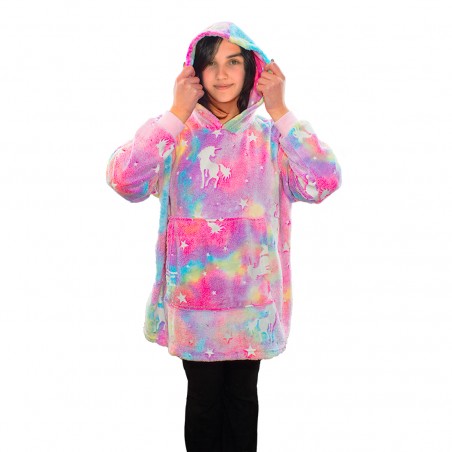 Mantella in Pile per Bambini Fantasia Fluorescente con Cappuccio e Maniche