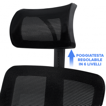 Sedia Ufficio Direzionale ALBERT Nera Poggiatesta Altezza Regolabile e Braccioli