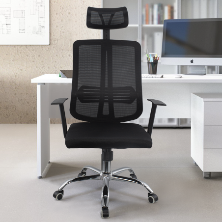 Sedia Ufficio Direzionale ALBERT Nera Poggiatesta Altezza Regolabile e Braccioli