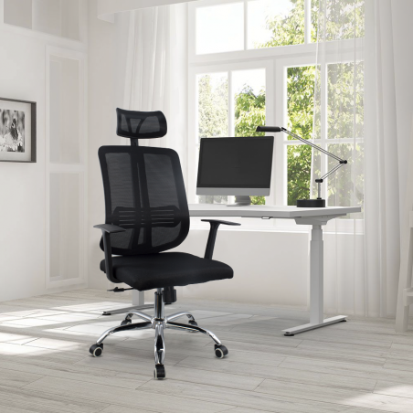 Sedia Ufficio Direzionale ALBERT Nera Poggiatesta Altezza Regolabile e Braccioli