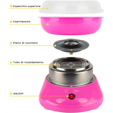 Macchina Zucchero Filato e Caramelle in Casa Elettrica 500W Cotton Candy Rosa