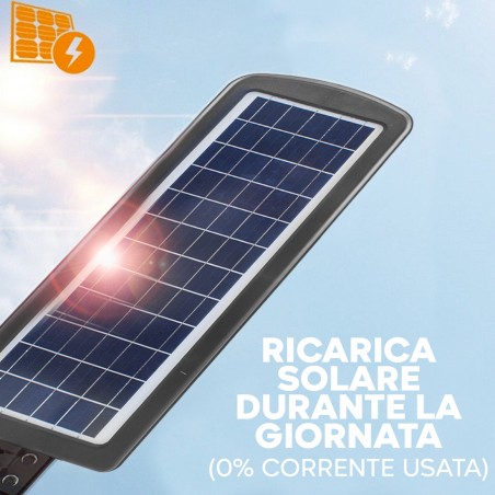 Lampione Stradale Ricarica Solare 250W con Sensore di Movimento e Telecomando