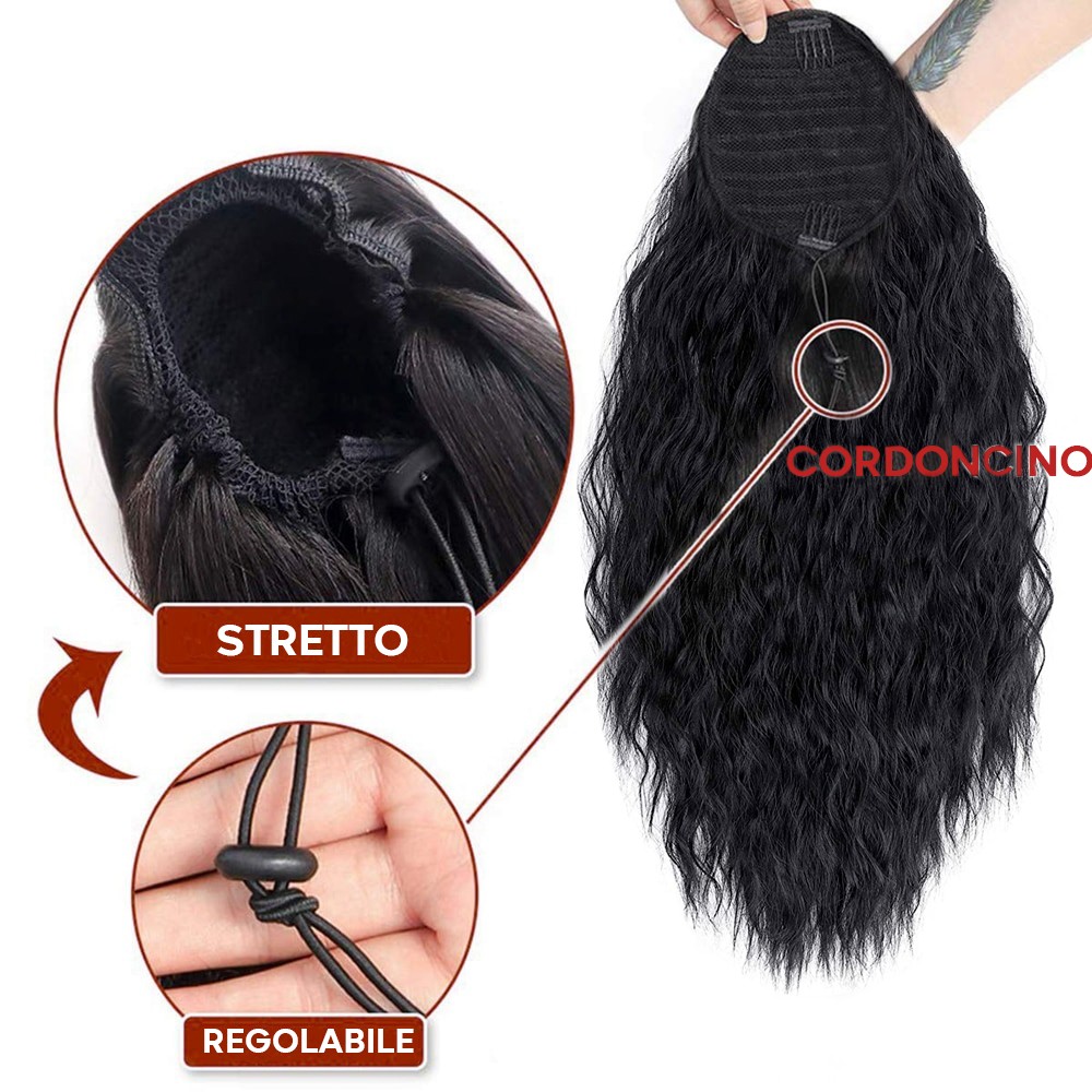 Extension Coda Capelli Ricci Neri JACY con Clip...