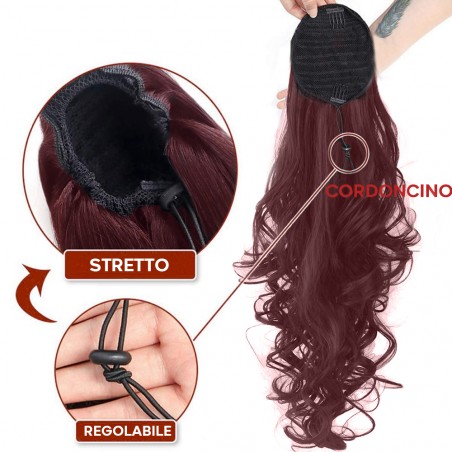 Extension Coda Capelli Rossi VANESSA con Clip Capelli Finti Mossi da 70cm