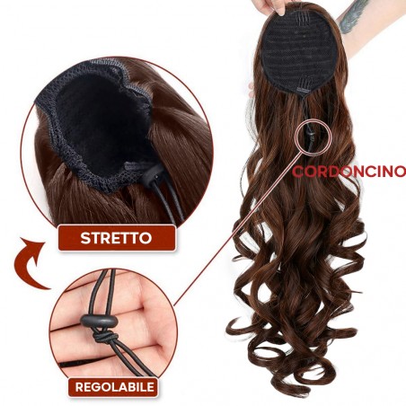 Extension Coda Capelli Castano EMILY con Clip Capelli Finti 140gr Mossi da 70cm