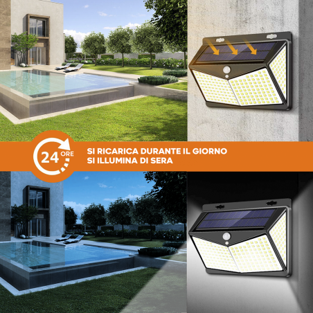 Lampada Ricarica Solare 314027 Sensore di Movimento a 114 LED Angolo Luce 120°