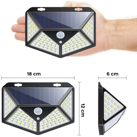 Lampada Ricarica Solare 314027 Sensore di Movimento a 114 LED Angolo Luce 120°