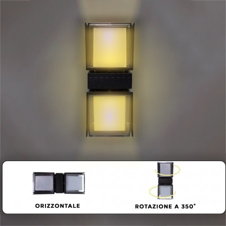 Lampada Applique da Parete a LED 24W da Esterno Luce Calda Cubo Girevole a 350°