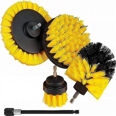 Set 4 Spazzole per Trapano Elettrico Gialle Set di Pulizia con Setola Rigide