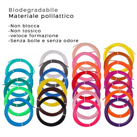 Ricambi 20 Filamenti Penna 3D Ricarica PLA Fili Colorati 5mt 1.75mm Plastica
