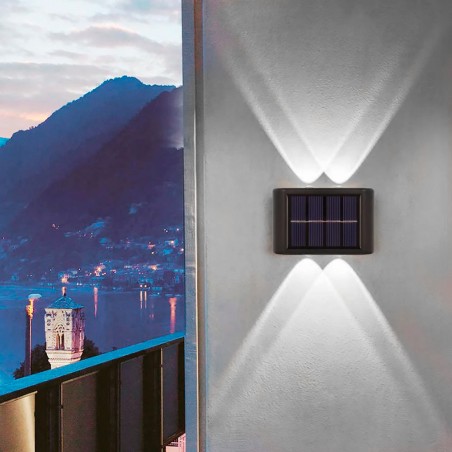 Pack 2 Lampade LED da Parete Ricarica Solare per Esterno IP66 Luce Fredda