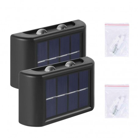 Pack 2 Lampade LED da Parete Ricarica Solare per Esterno IP66 Luce Fredda
