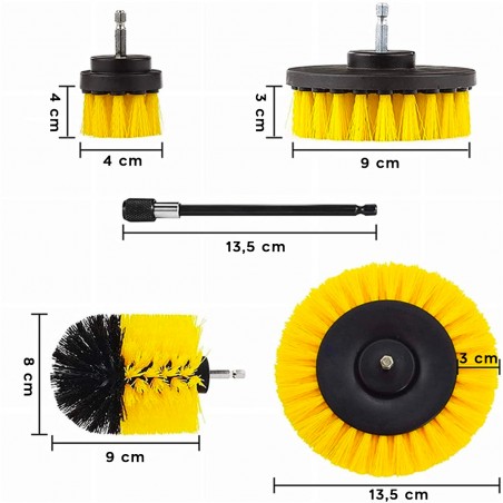 Set 4 Spazzole per Trapano Elettrico Gialle Set di Pulizia con Setola Rigide