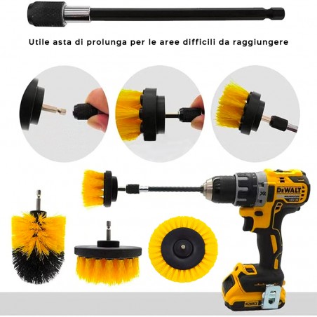 Set 4 Spazzole per Trapano Elettrico Gialle Set di Pulizia con Setola Rigide