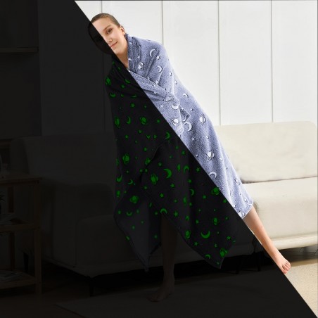 Coperta Magica Per Bambini Plaid Invernale Pile Blu Con Fantasia Fluorescente