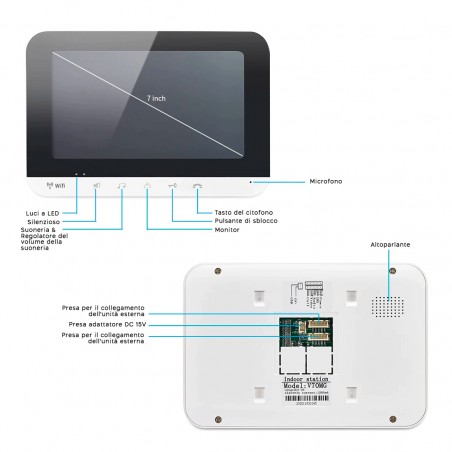 Videocitofono Monofamiliare Wi-Fi con Telecamera Monitor LCD 7" TFT Night Vision
