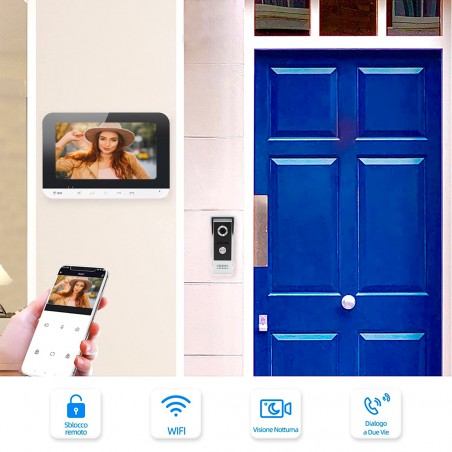 Videocitofono Monofamiliare Wi-Fi con Telecamera Monitor LCD 7" TFT Night Vision