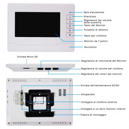 Videocitofono Bifamiliare con Telecamera Doppio Monitor LCD 7" TFT Night Vision