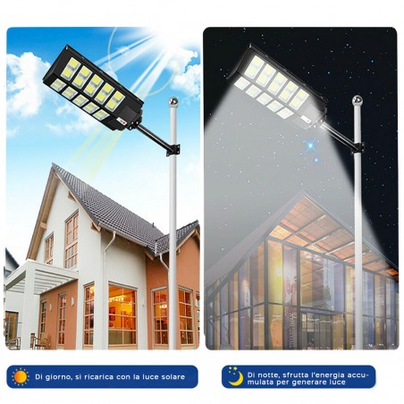 Lampione Stradale Ricarica Pannello Solare 1000W Protezione IP65 e Telecomando