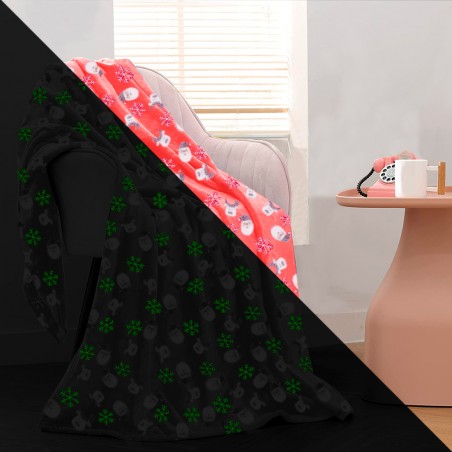 Coperta Magica per Bambini Plaid in Pile Rosso Renne e Babbo Natale Fluorescenti
