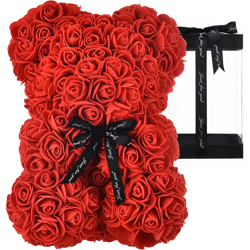 Orsetto di Rose Artificiali H23cm con Confezione Idea Regalo San Valentino