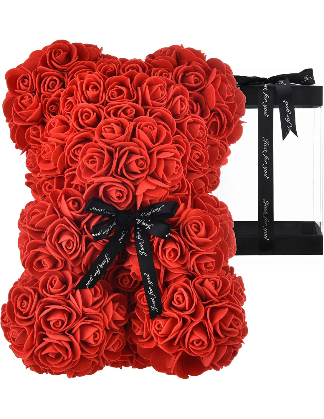 Orsetto di Rose Artificiali H23cm con Confezione Idea Regalo San