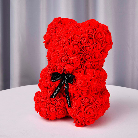 Orsetto di Rose Artificiali H23cm con Confezione Idea Regalo San Valentino