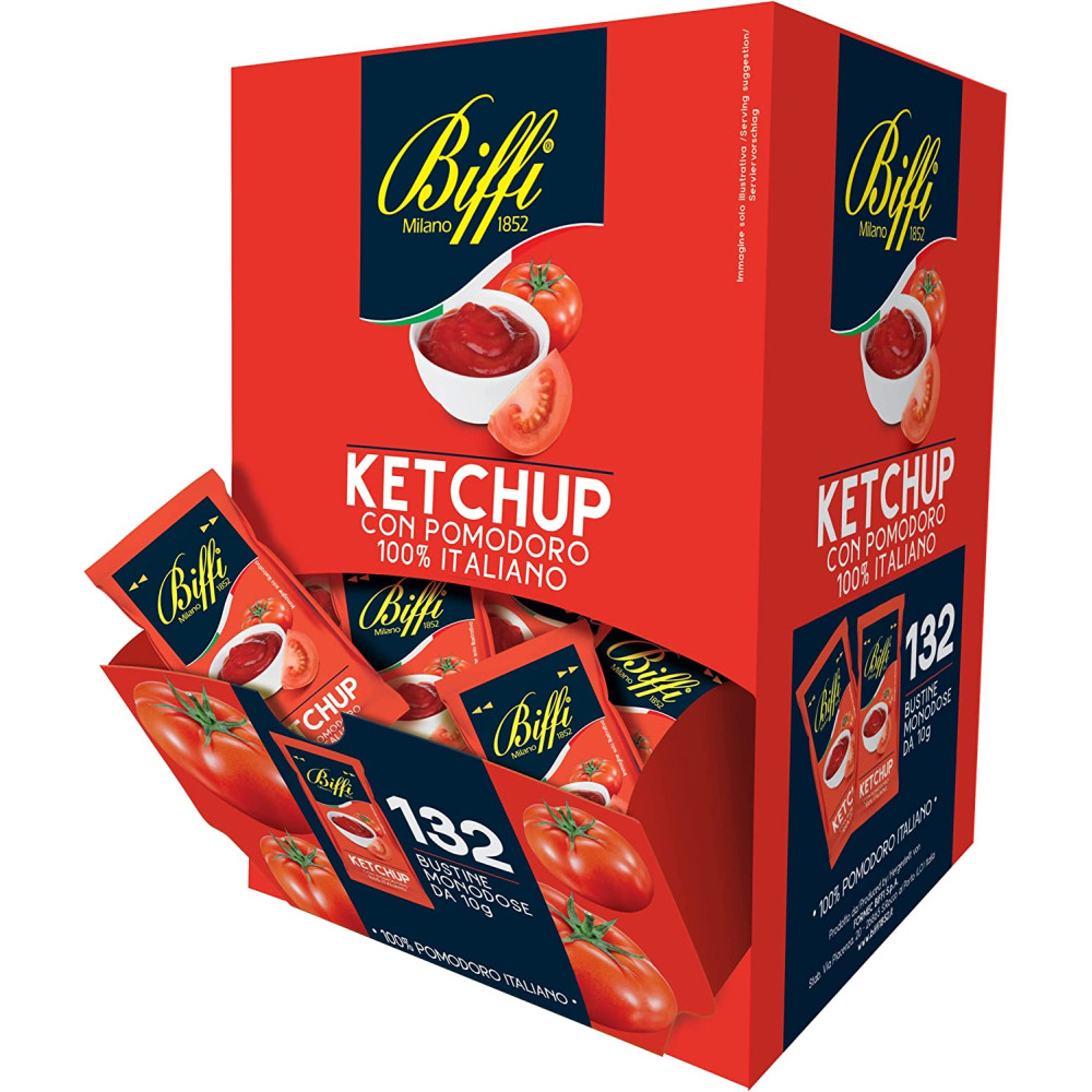 Ketchup BIFFI 132 Bustine Monodose con Pomodoro 100% Italiano Monoporzione 10gr