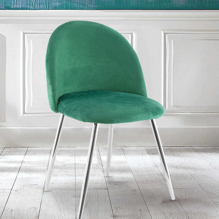 Sedia da Soggiorno SHELBY 50x45x80H cm Poltrona Vintage Velluto e Piedi Argento