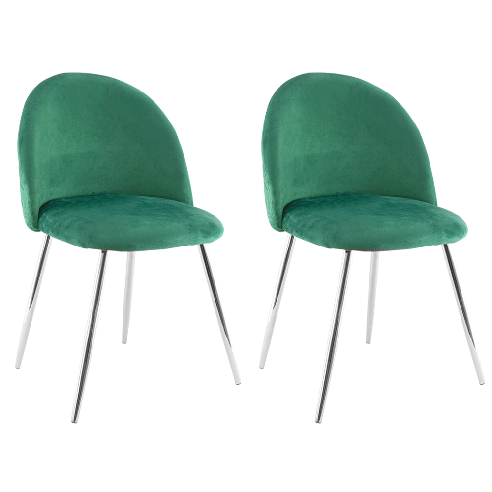 2 Pz Sedia Soggiorno SHELBY 50x45x80Hcm Poltrona Vintage Velluto e Piedi Argento Verde