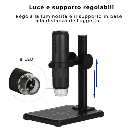 Microscopio Digitale Wi-Fi LED Ingrandimento 50x 1000x Risoluzione HD Portatile