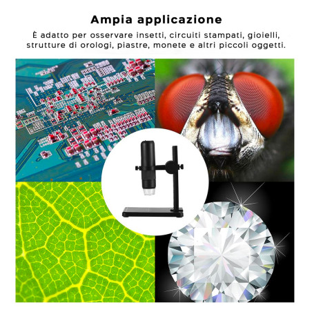 Microscopio Digitale Wi-Fi LED Ingrandimento 50x 1000x Risoluzione HD Portatile