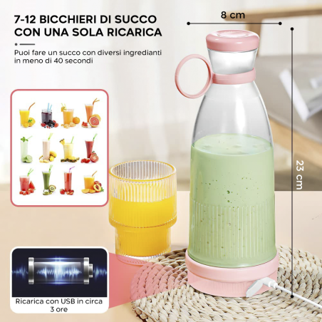 Frullatore Portatile Mini Juice Bottiglia per Smoothie Ricaricabile Portatile