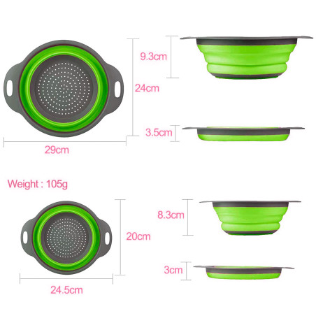 Set 2 Scolapasta Pieghevoli Tondi in Silicone 211495 Antiscivolo e Salvaspazio