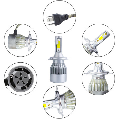 Coppia di Lampadine H4 Luci LED C6 per Fari Auto e Moto 3800LM 36W Luce Bianca