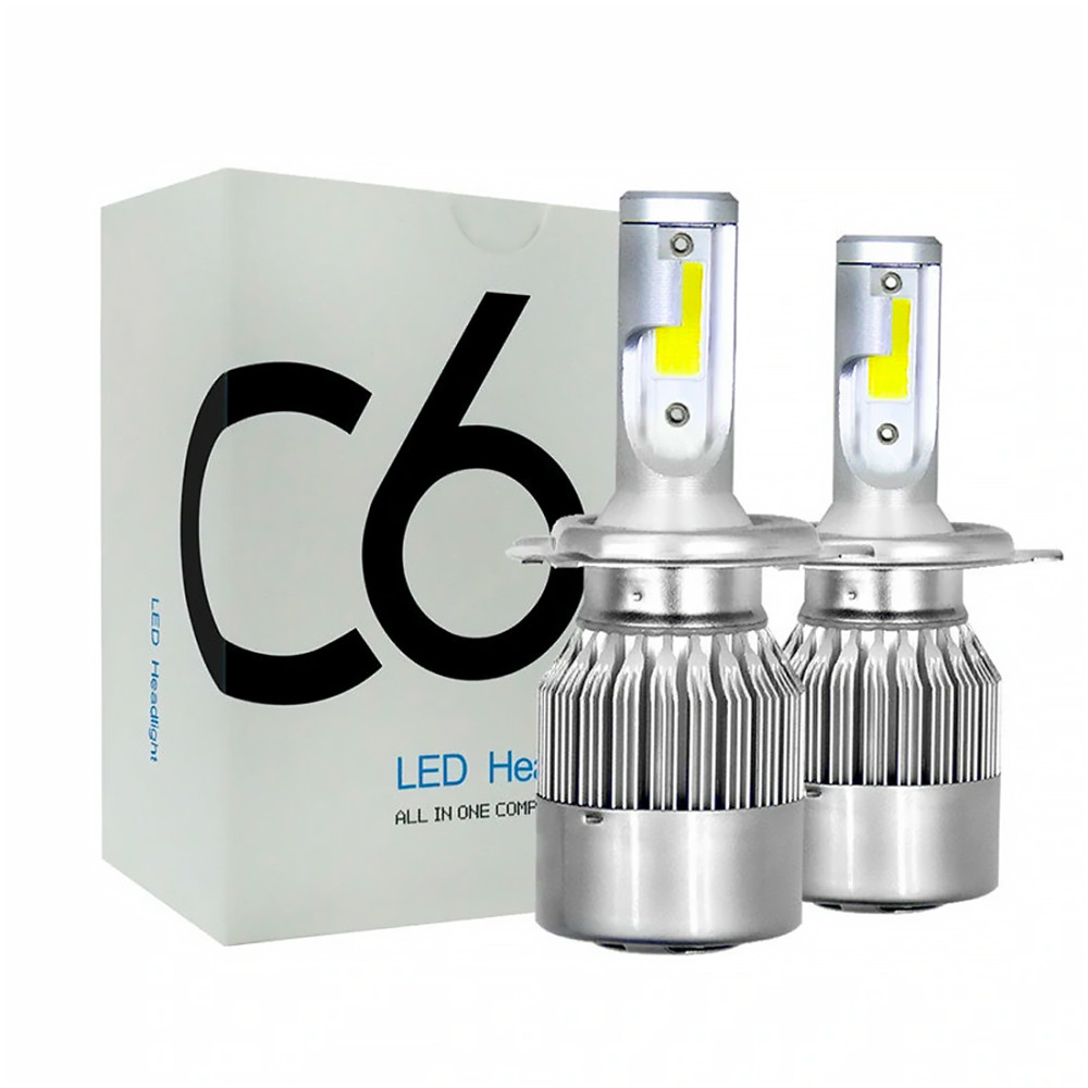 Image of Coppia di Lampadine H4 Luci LED C6 per Fari Auto e Moto 3800LM 36W Luce Bianca