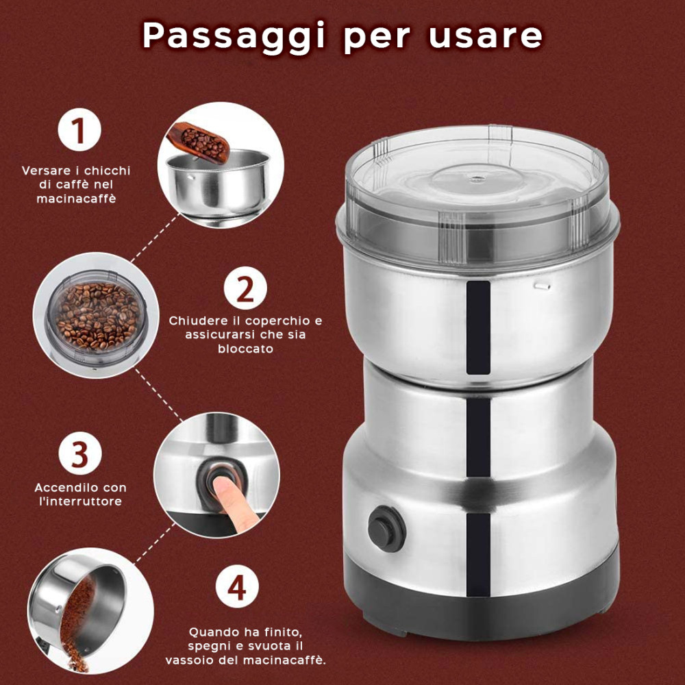 Macina caffè Elettrico 260W in Acciaio...