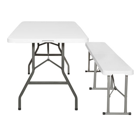 Set Tavolo e Panca Pieghevoli in Plastica Bianco da Birreria Campeggio Giardino