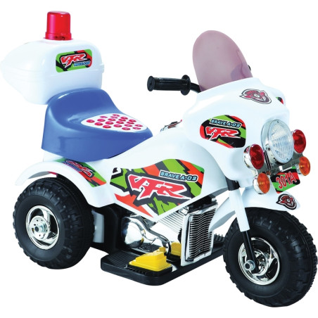 Moto Elettrica per Bambini POLICE a Pedale 6V con Luci Suoni Bauletto e Sirena
