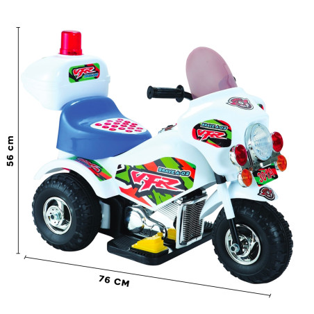 Moto Elettrica per Bambini POLICE a Pedale 6V con Luci Suoni Bauletto e Sirena