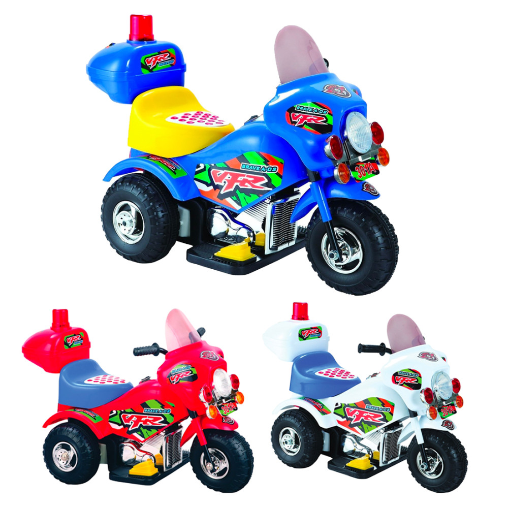 Moto Elettrica per Bambini POLICE a Pedale 6V con Luci Suoni Bauletto e Sirena
