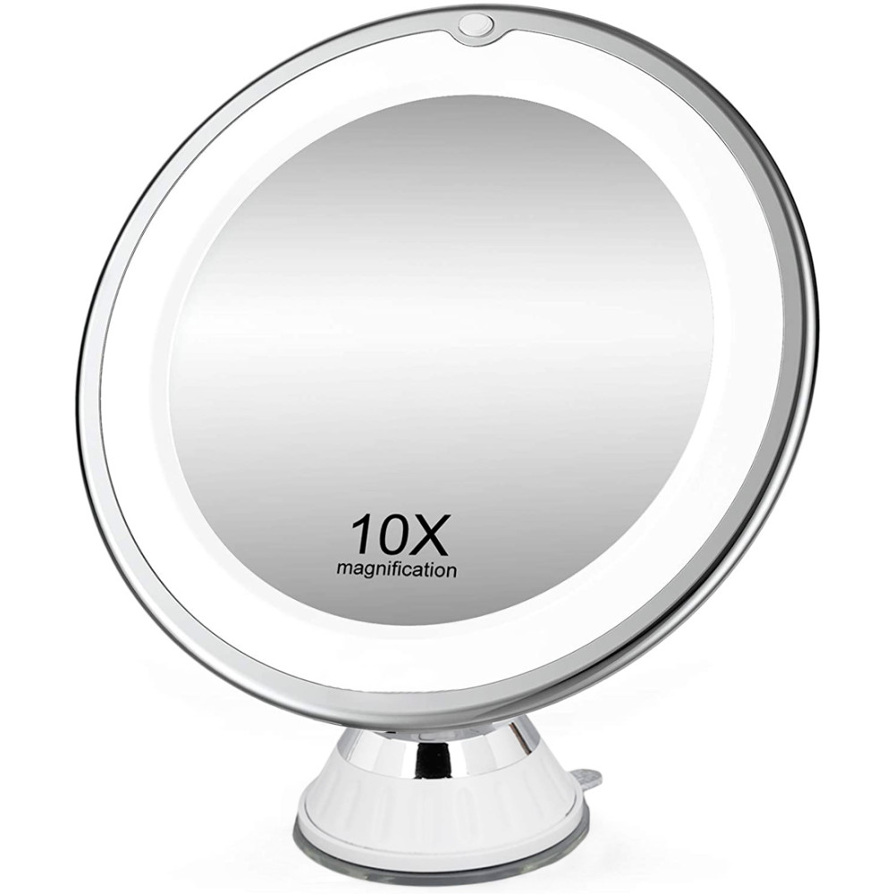 Specchio Cosmetico Trucco Ingrandimento 10X con Luce LED per Make Up a Batterie