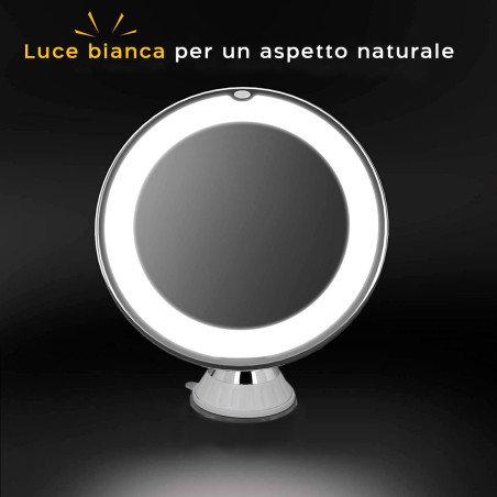 Specchio Cosmetico Trucco Ingrandimento 10X con Luce LED per Make Up a Batterie