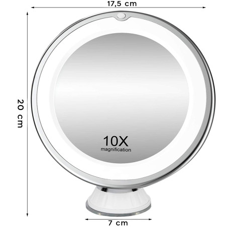 Specchio Cosmetico Trucco Ingrandimento 10X con Luce LED per Make Up a Batterie