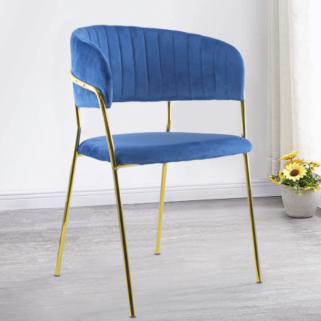 Set 2 Sedie da Pranzo DAFNE Velluto Poltroncina Soggiorno Design Struttura Oro