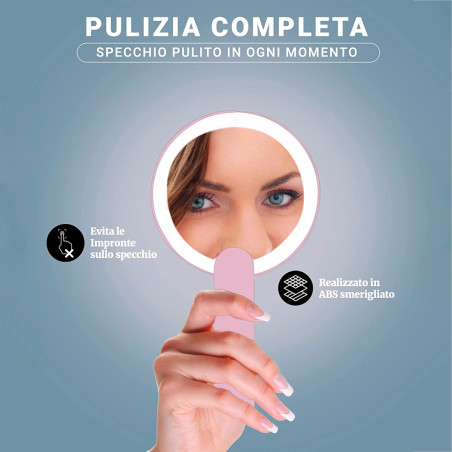 Specchio Cosmetico Luce a LED per Trucco Tascabile Specchio Make-Up Ricaricabile