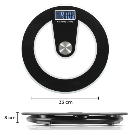 Bilancia Pesa Persona Elettronica Digitale in Vetro Temperato 180Kg Tonda Nera
