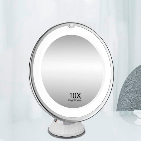 Specchio Cosmetico Trucco Ingrandimento 10X con Luce LED per Make Up a Batterie