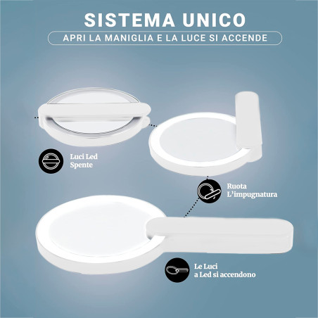 Specchio Cosmetico Luce a LED per Trucco Tascabile Specchio Make-Up Ricaricabile