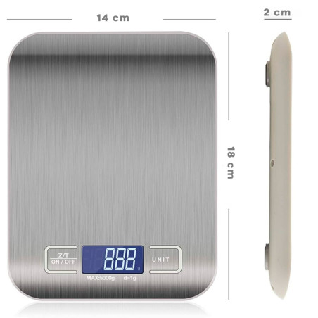 Bilancia da Cucina Elettronica Display LCD Digitale 5Kg Alimenti Acciaio Inox